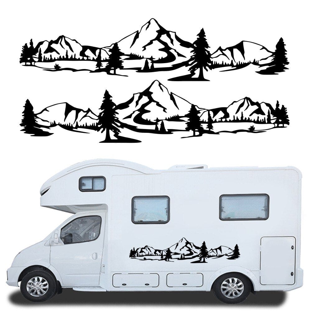 Stickers Camping Car Montagne Royaume Manga Noir