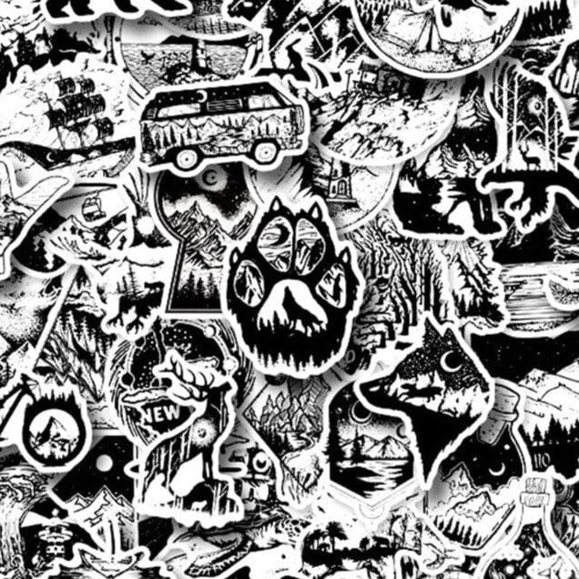 Stickers Noir et Blanc<br> Camping (50 pcs) Royaume Manga