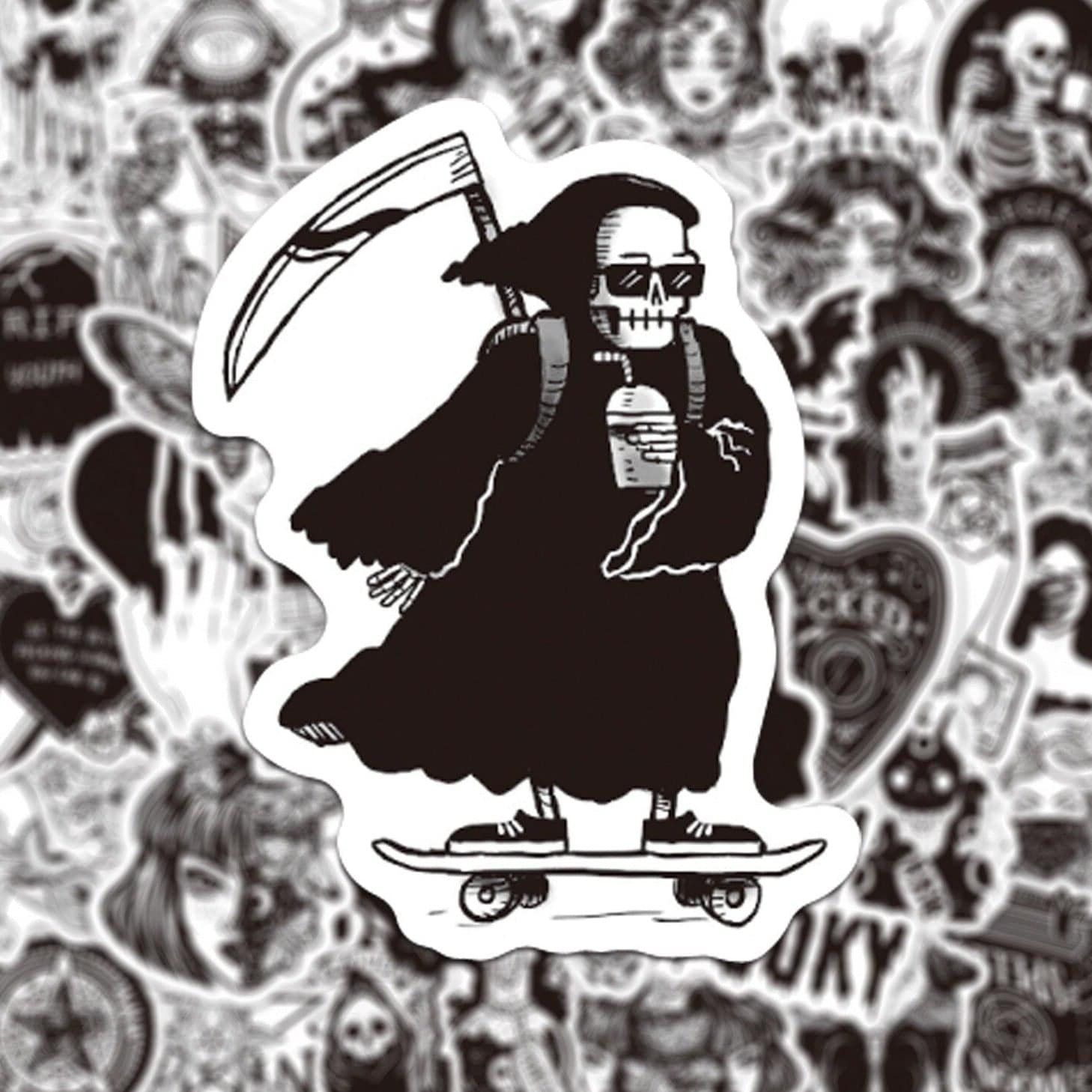 Stickers Noir et Blanc<br> Squelettes (50 pcs) Royaume Manga